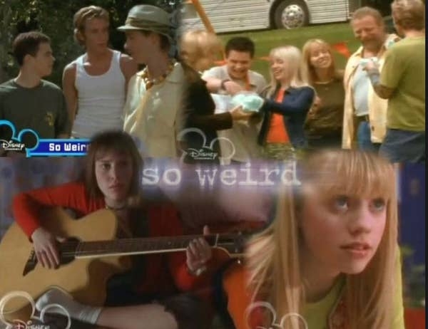 Collage of scenes from the TV show "So Weird," featuring characters interacting and a girl playing guitar