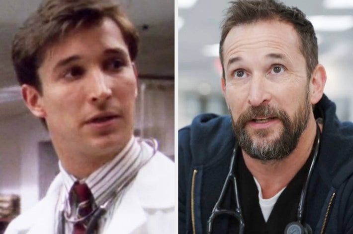 Side-by-side of Noah Wyle in ER Season 1 vs. in The Pitt in 2025
