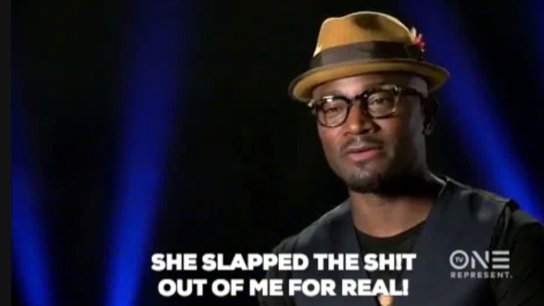 Man wearing a hat and glasses in an interview setting. Caption reads, "She slapped the shit out of me for real!"