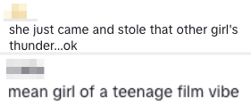 Image showing text comments about someone stealing another's thunder and having a 