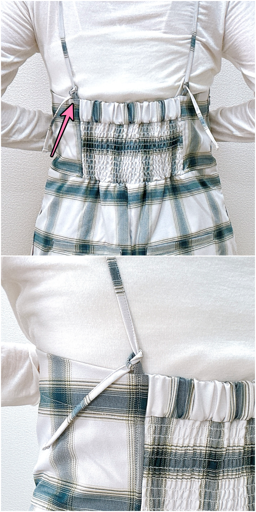 ローリーズファーム「オンブレチェックベアサロペット」