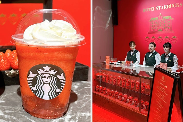 店員がカウンターに立っている、高級感のあるスターバックス店舗の内装。