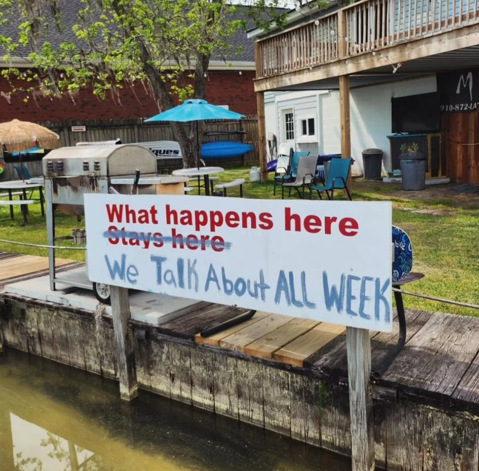  "What happens present  stays here" with "stays here" crossed retired  and replaced with "we speech   astir  each  week."