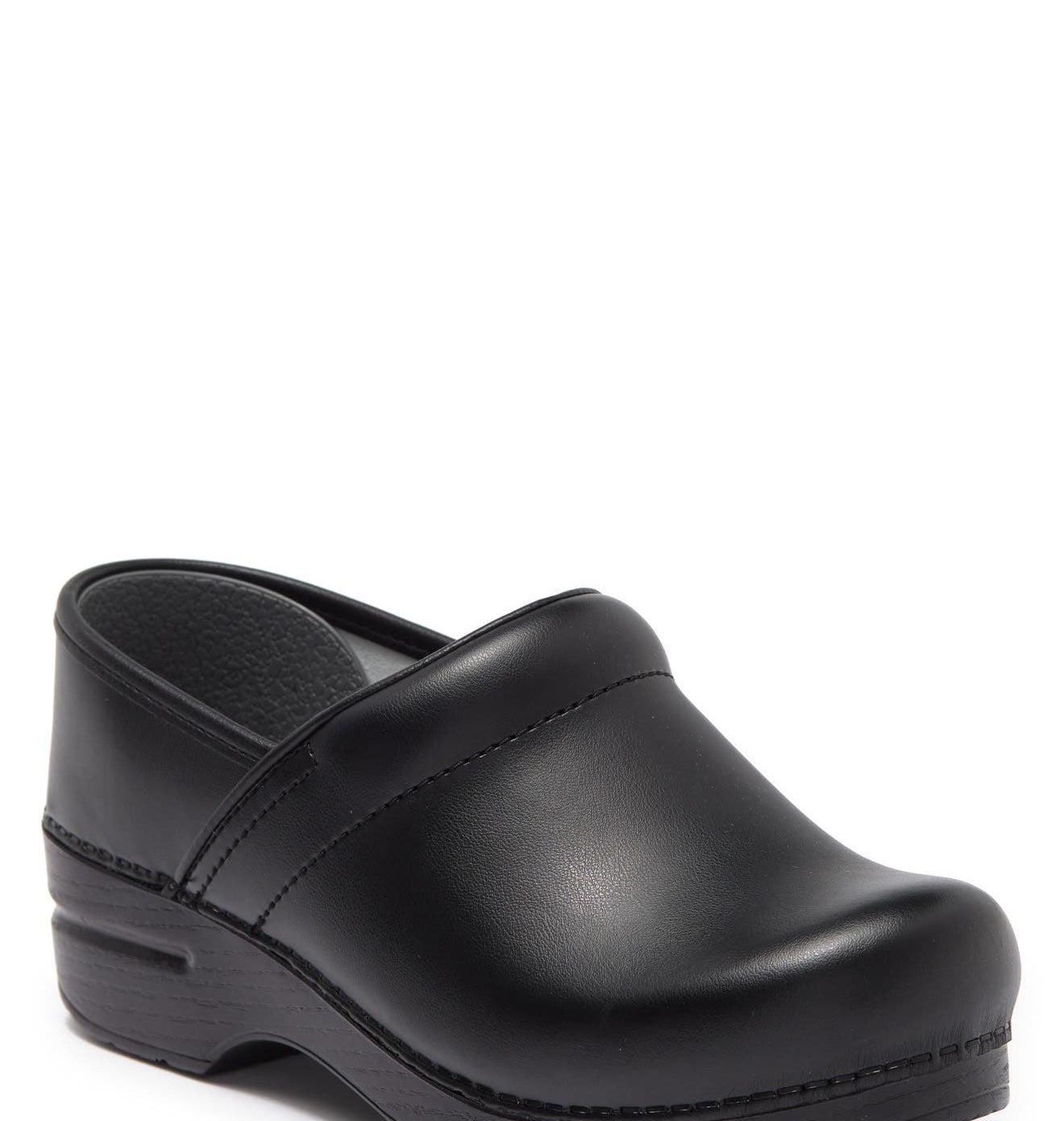 Black slip-on clog with a chunky sole, designed for comfortable all-day wear
