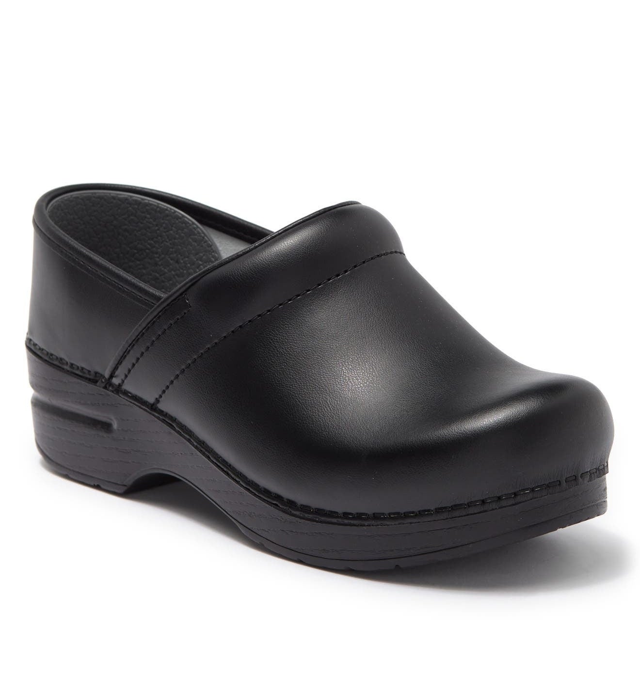 Black slip-on clog with a chunky sole, designed for comfortable all-day wear