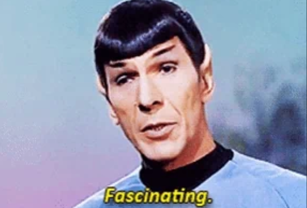 A person with pointed ears and straight hair expresses intrigue. The text "Fascinating" is displayed at the bottom