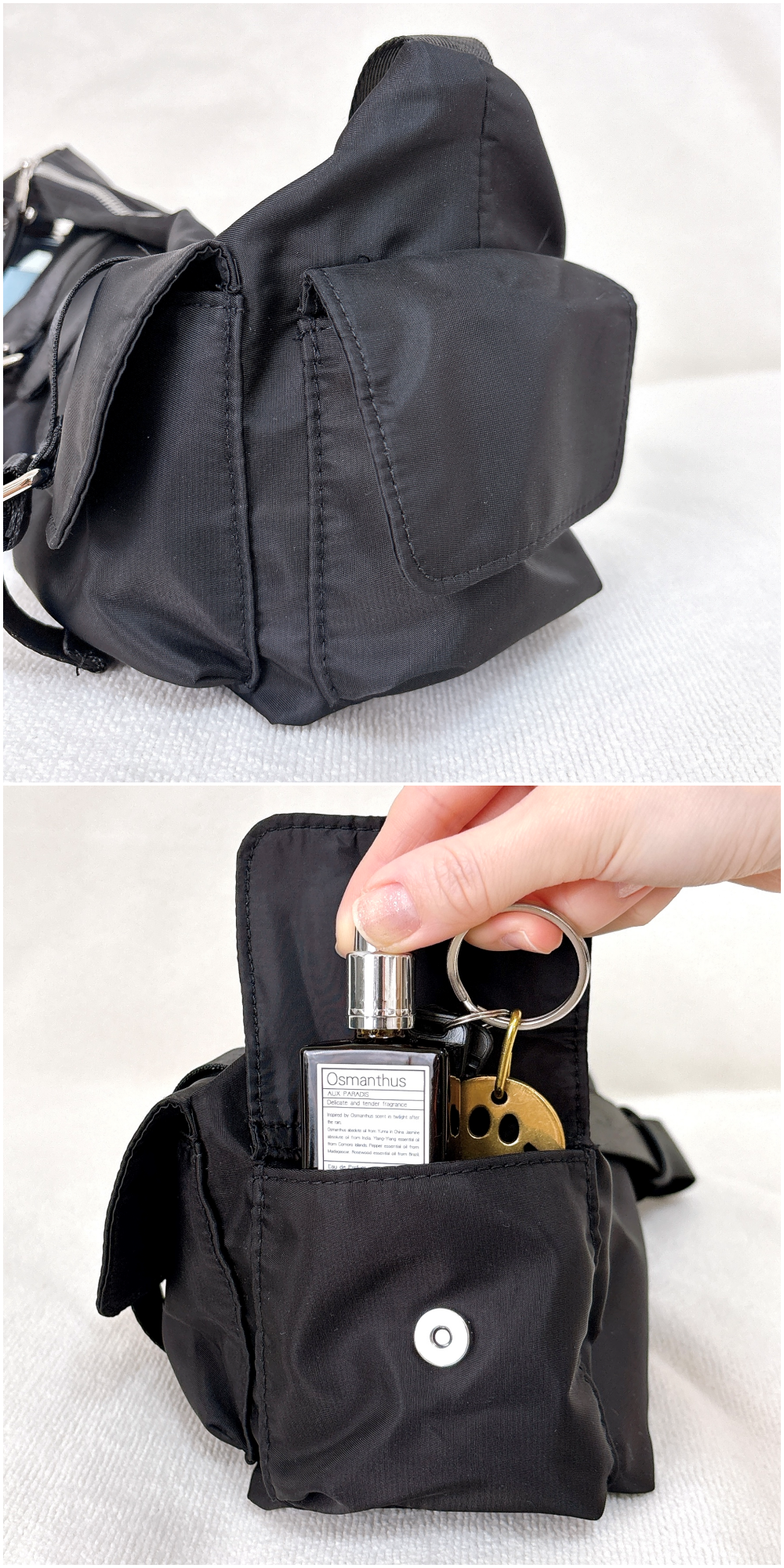 ニコアンド「オリジナルチャーム付きマルチポケットショルダーバッグ」