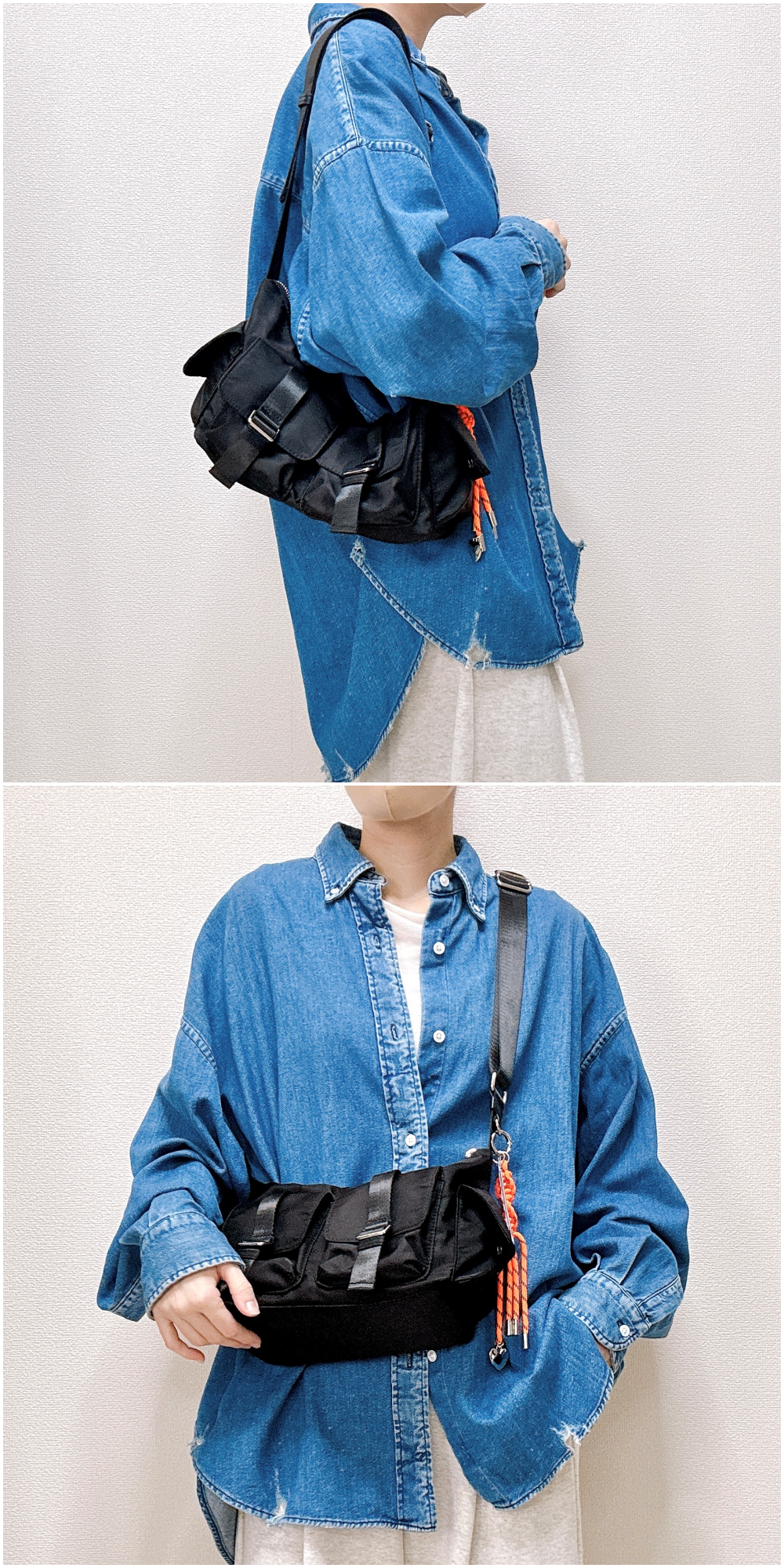 ニコアンド「オリジナルチャーム付きマルチポケットショルダーバッグ」