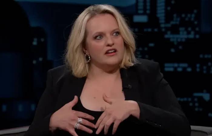 Elisabeth Moss speaking on a talk show