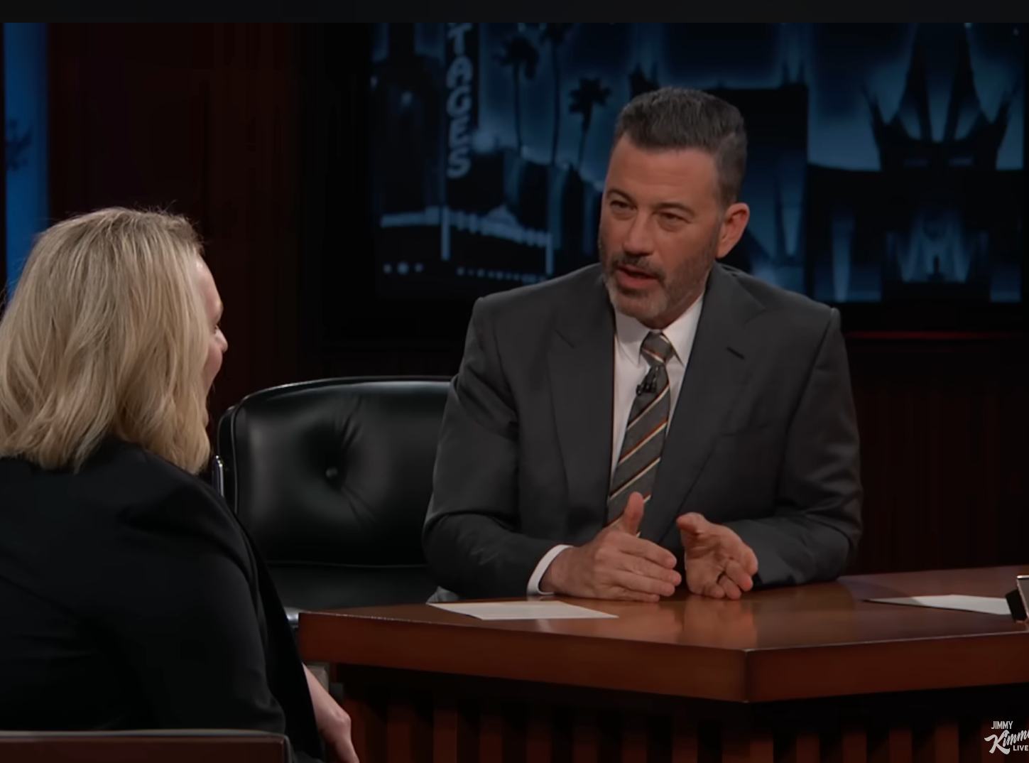 Jimmy Kimmel speaking on a talk show