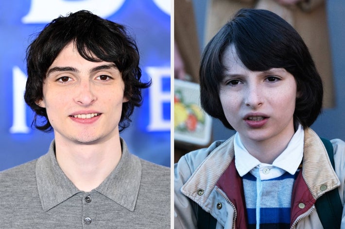 Two images side by side of the same young person. Left: wearing a collared shirt. Right: wearing a jacket and striped shirt