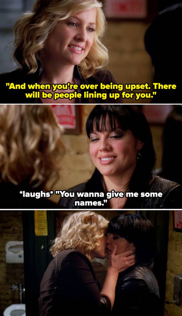 Arizona telling Callie that there will be people lining up for her when she's ready, and then Arizona surprises Callie by kissing her