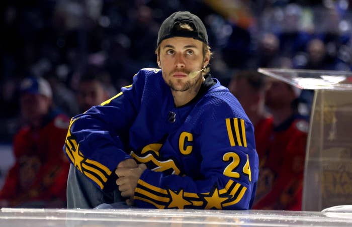 Justin Bieber at a hockey game