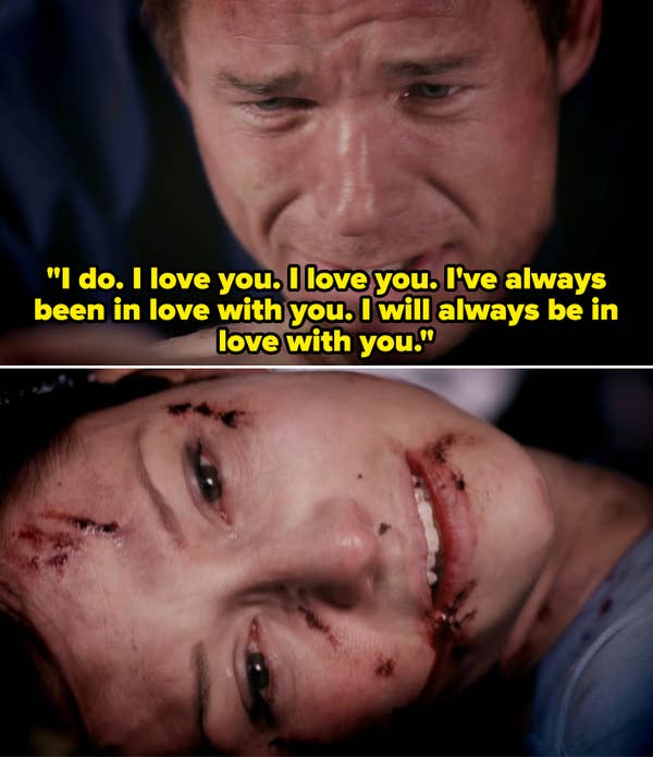 Mark telling Lexie he loves her as she dies and looks at him with tears in her eyes