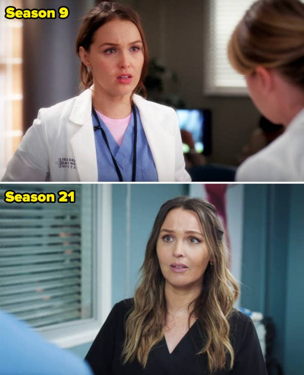 Two close-ups of Camilla Luddington as Jo Wilson in Season 9 vs. Season 21