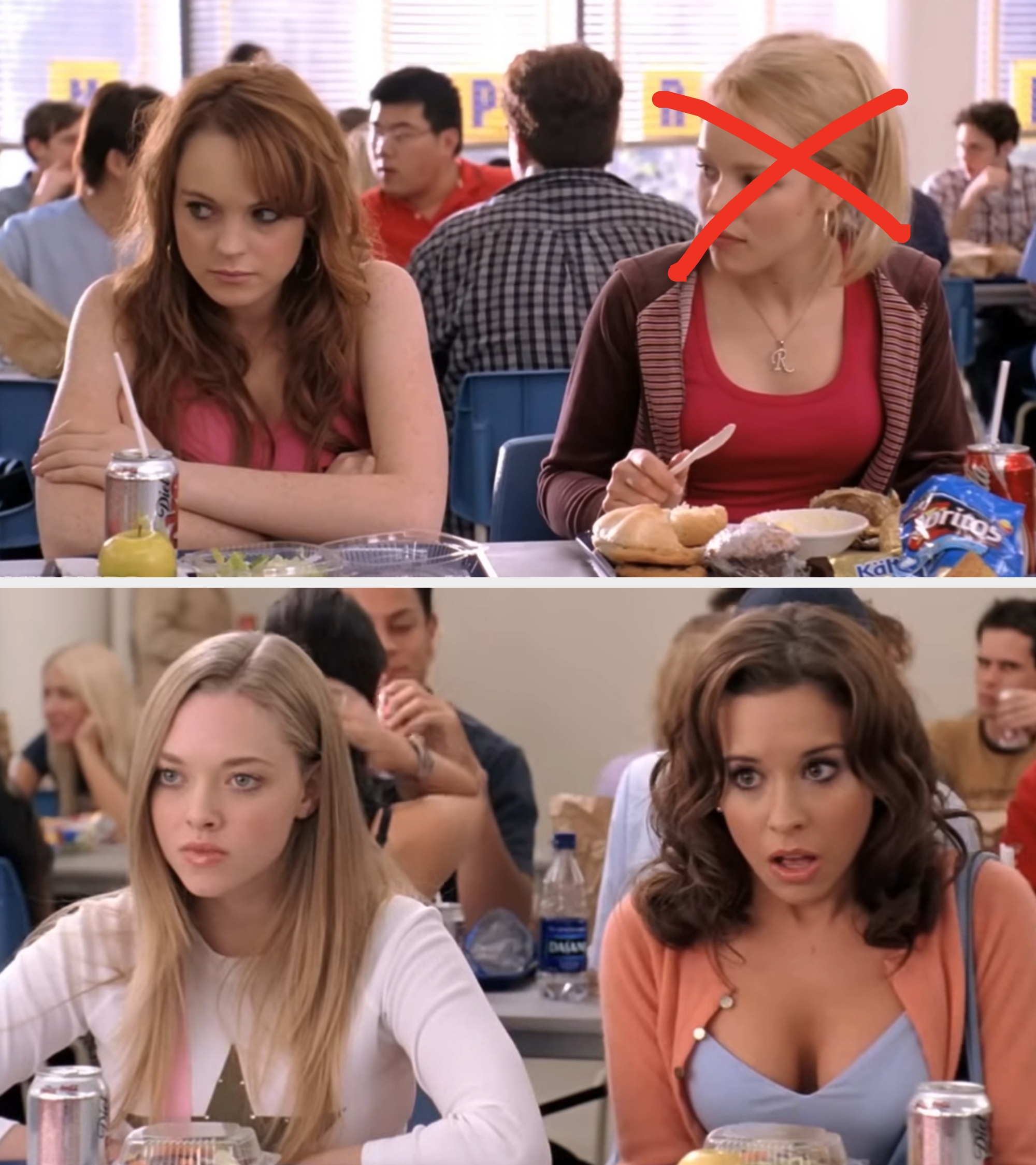 The plastics and Cady in Mean Girls, when Regina is kicked out of the lunch table