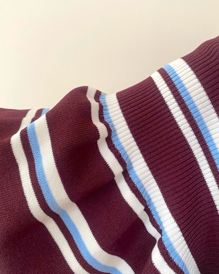 GUの「ボーダーリブポロセーター(7分袖)by rokh」