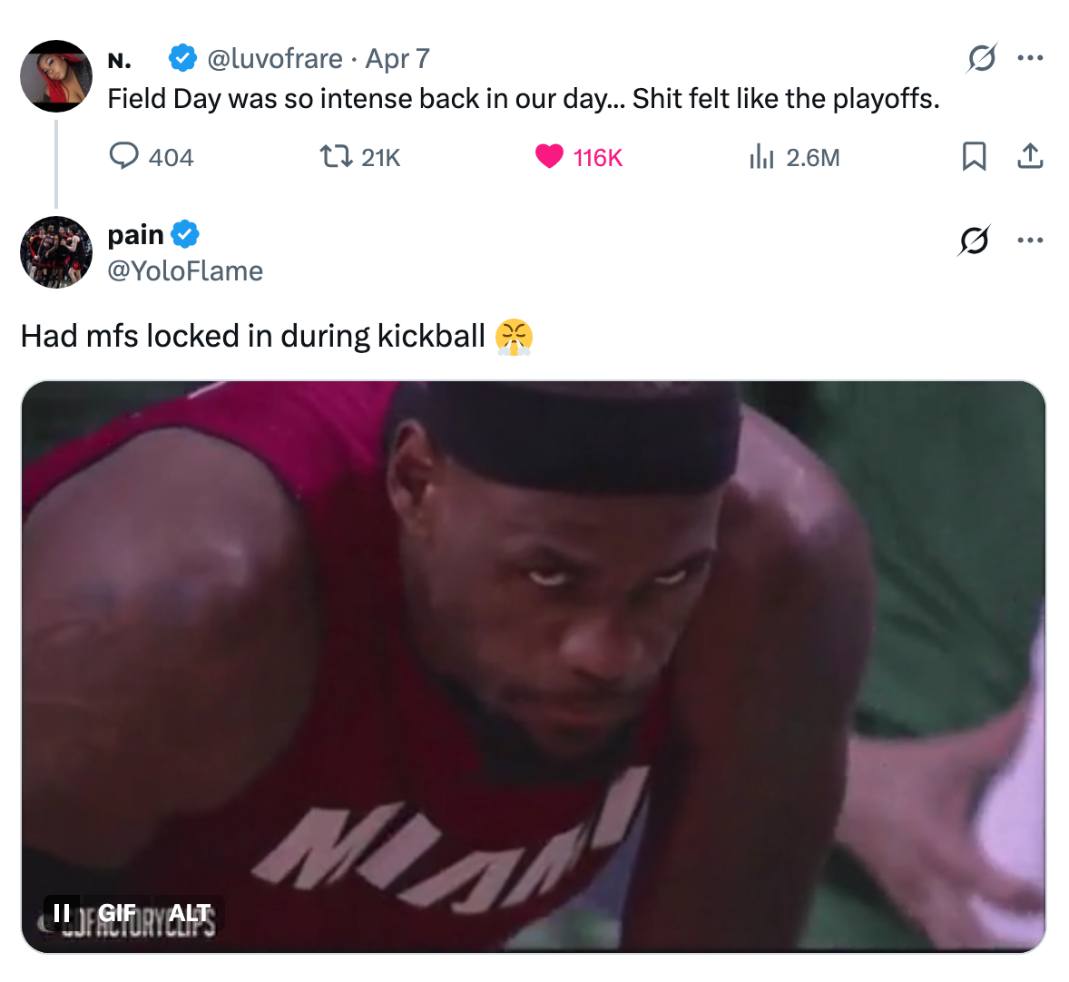 Tweet about field day intensity with a GIF of a focused basketball player