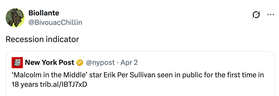 Tweet showing a New York Post headline: "'Malcolm in the Middle' star Erik Per Sullivan seen in public for the first time in 18 years."