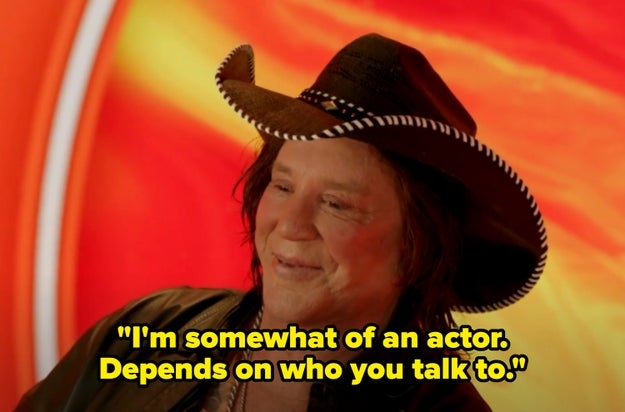 Person in cowboy hat smiling with quote: "I'm somewhat of an actor. Depends on who you talk to."