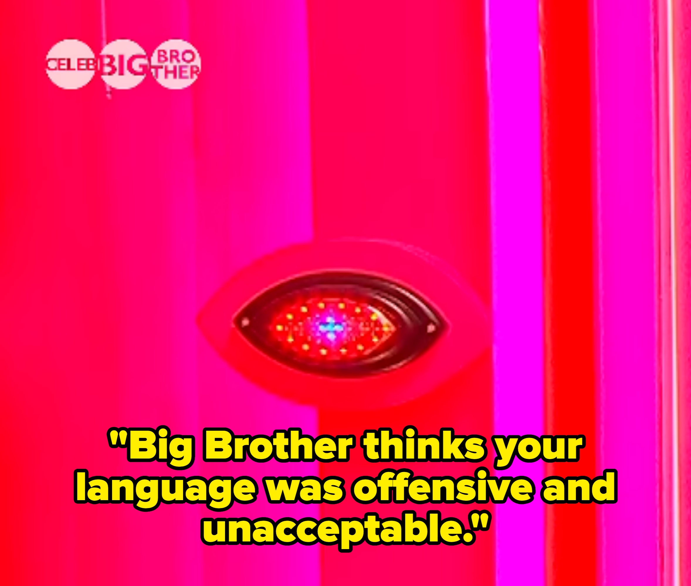 A red neon eye symbol with "Celeb Big Brother" text above it, likely representing the "Celebrity Big Brother" show