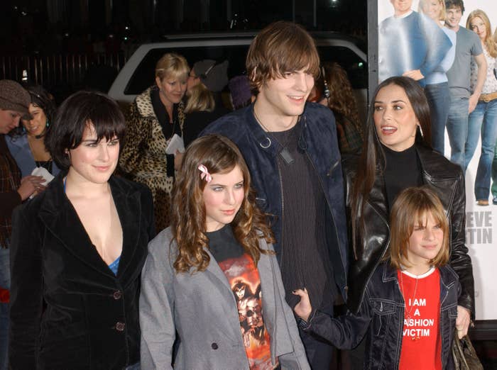 Ashton Kutcher, Demi Moore with daughters, Rumer, Scout and Tallulah Belle at a premiere
