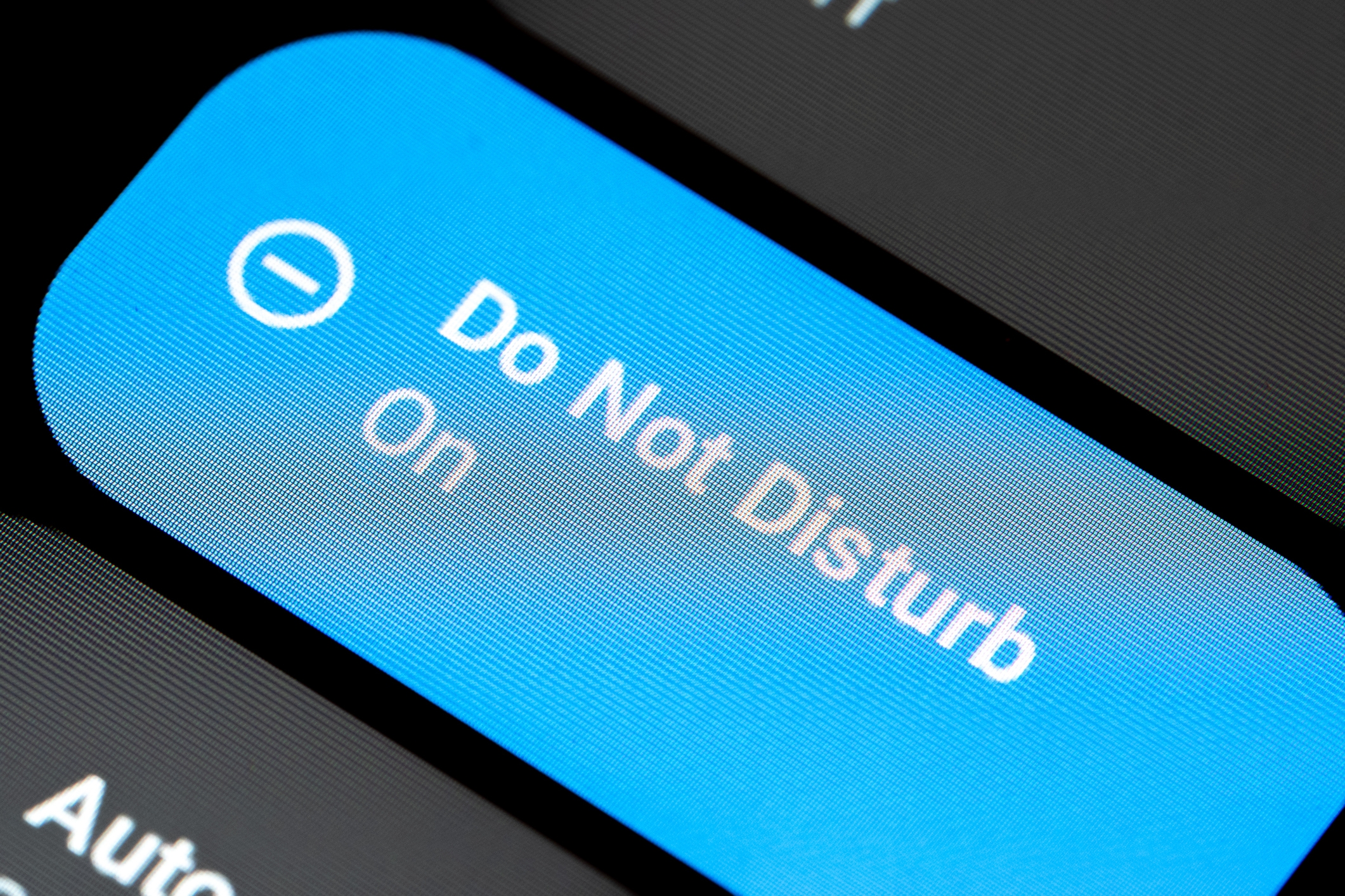 Close-up of a digital screen showing a &quot;Do Not Disturb&quot; toggle set to &quot;On.&quot;