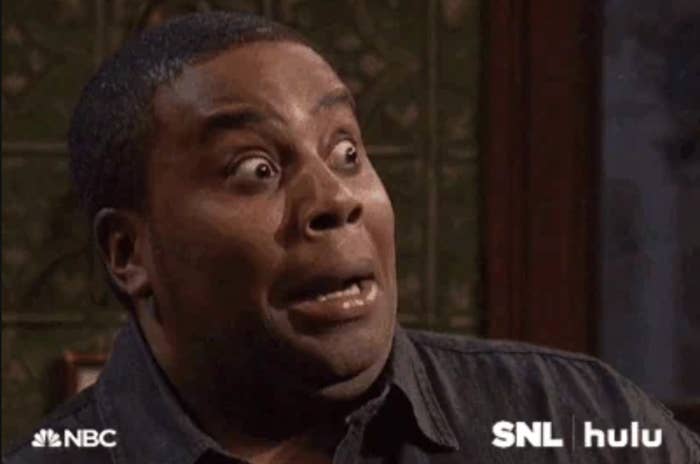 Person with an expressive, surprised look, from a comedic TV sketch show, captured in a candid TV moment