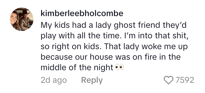 Comment about a ghost friend waking the family by alerting them to a house fire