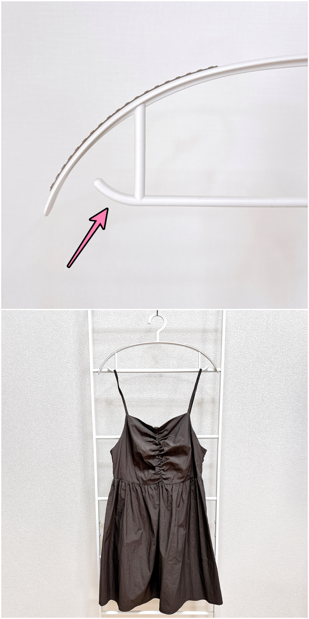 ハンガーに黒のドレスが掛けられている様子。