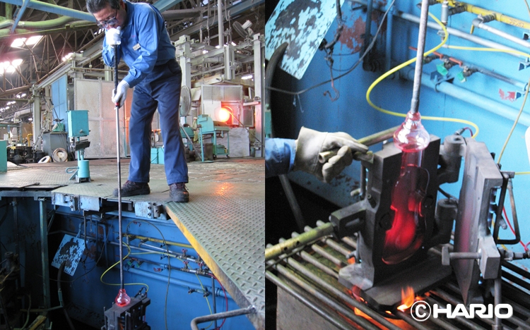 手吹きガラス成形による製造工程 / HARIOのプレスリリースより