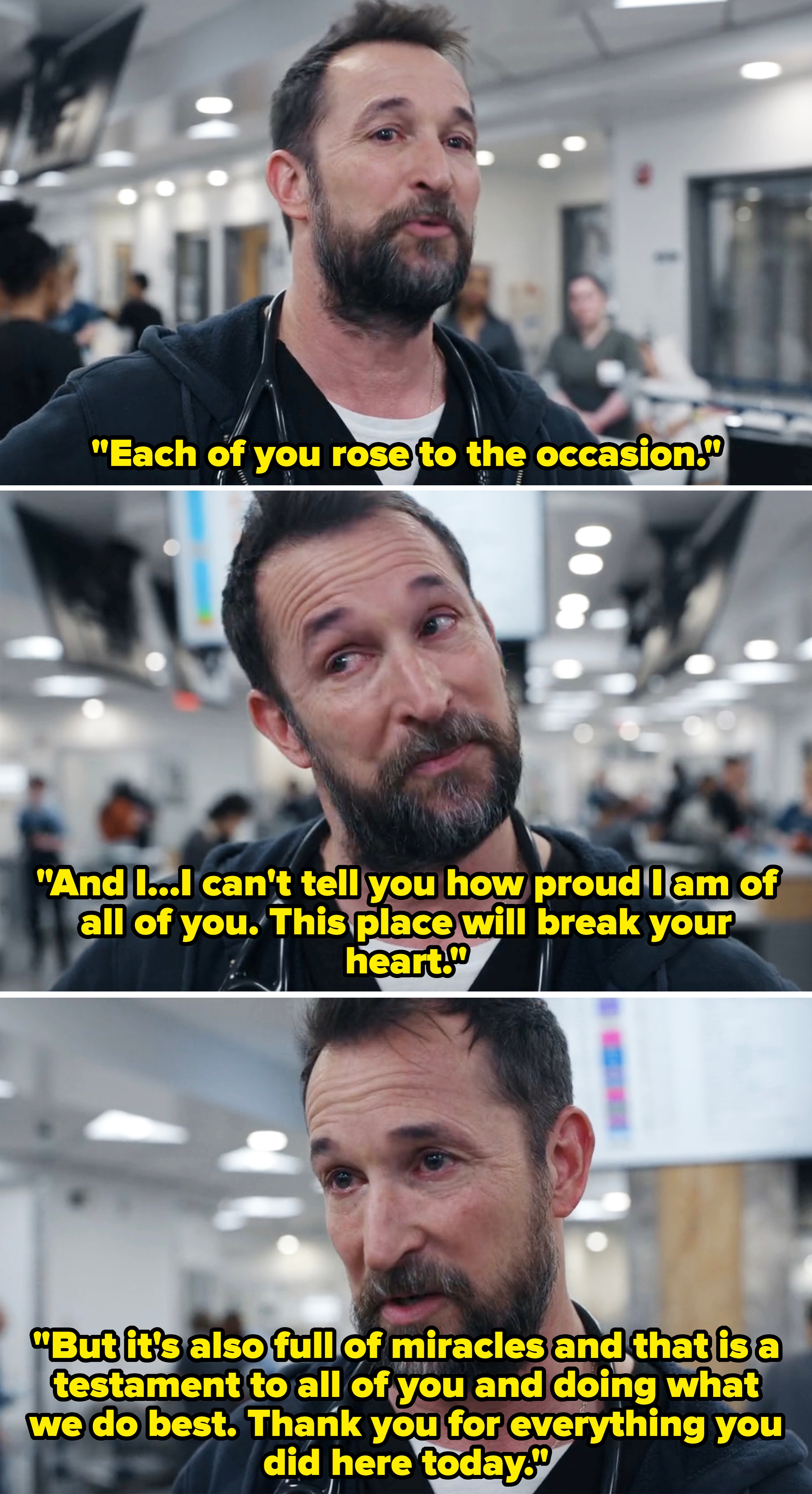 Robby thanking everyone for their work today and saying how proud he is and that this place can "break your heart" but it's also "full of miracles"