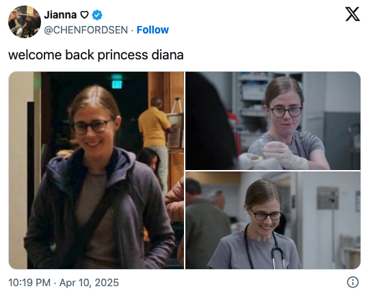 Three images of Dr. Mel, with the overlay text reading: "welcome back princess diana"