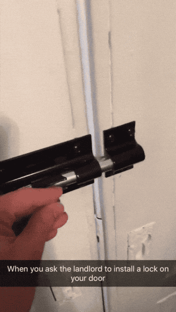 lock on a door that doesn't actually keep the door locked, installed by landlord