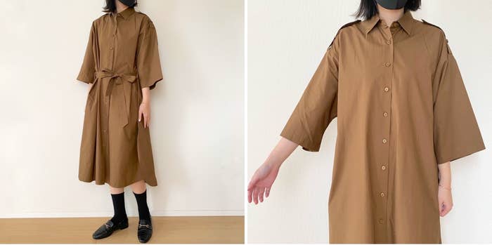 ユニクロの「コットンオーバーサイズシャツワンピース/5分袖」