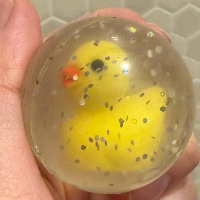 ひよこのおもちゃが入った透明なスーパーボール / こびとやさんのX（@kobitodoll）より
