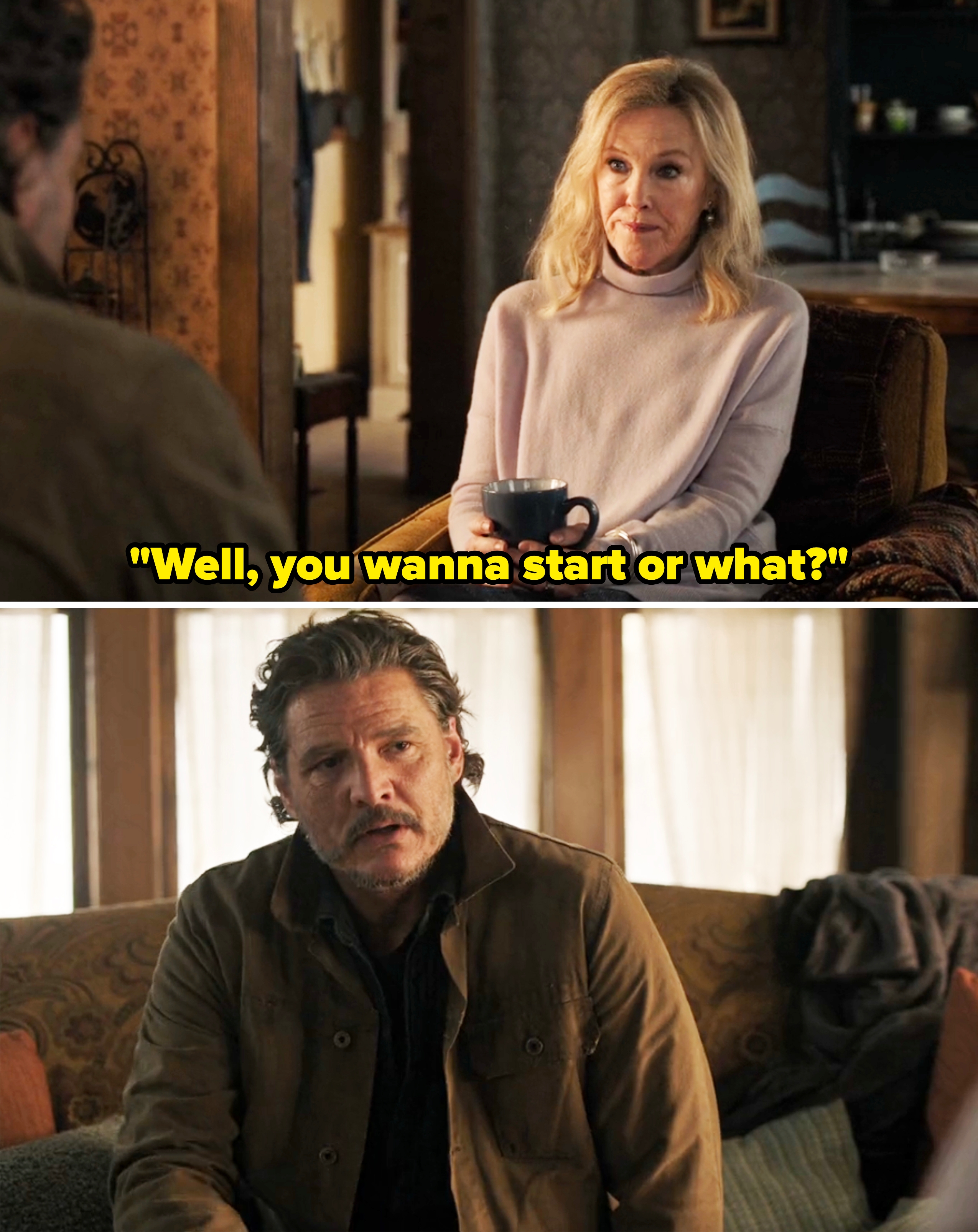 Catherine O'Hara as Gail asking Joel, "Well, you wanna start or what?"
