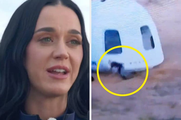 A person speaks on the left, while on the right, a yellow-circled area near a spacecraft draws attention, suggesting an event or incident