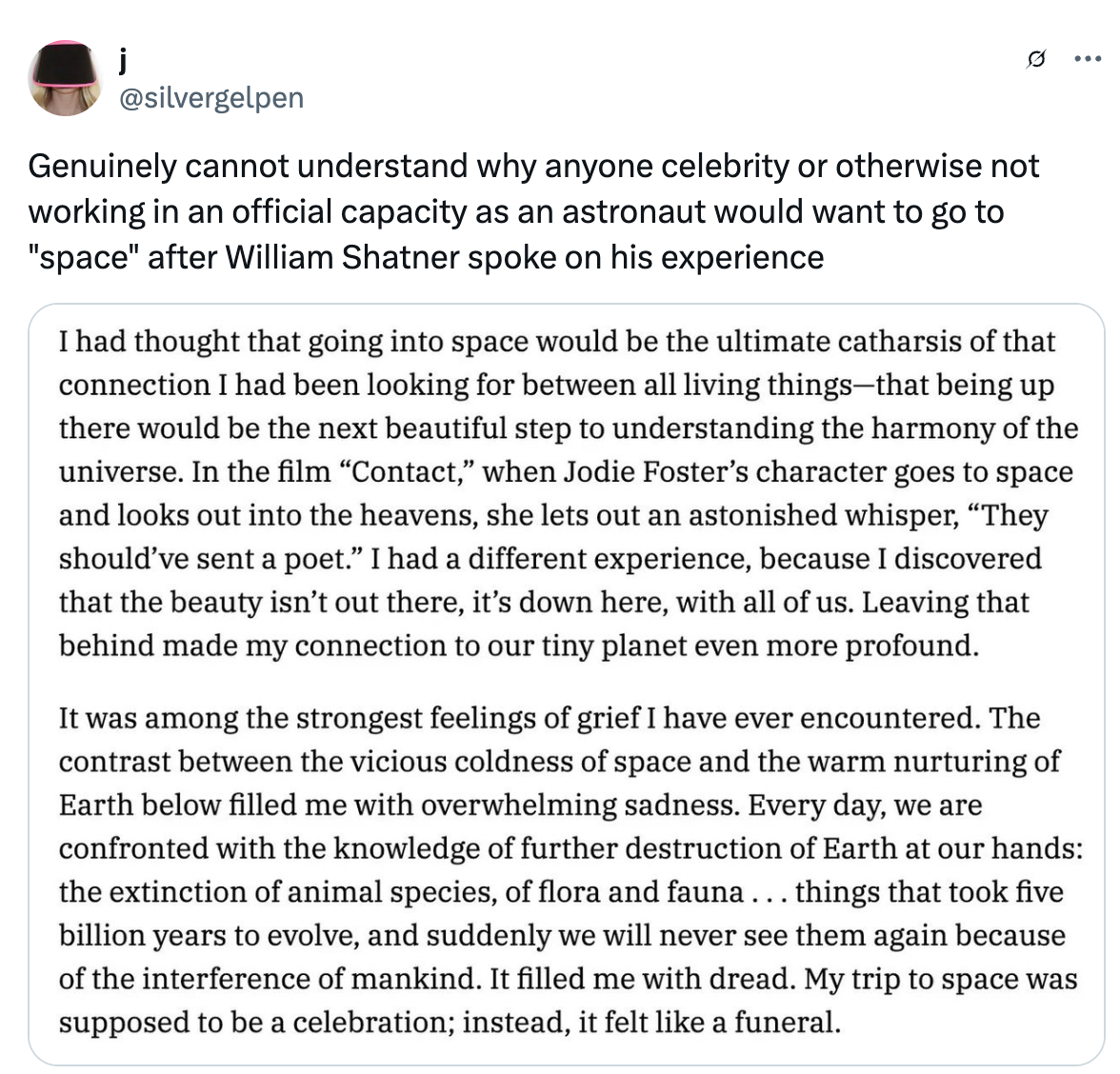 Quote about the profound emotional and existential experience of seeing Earth from space, highlighting its beauty and the feeling of connection