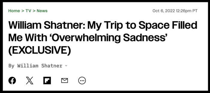William Shatner reflects on his space trip, feeling "overwhelming sadness."