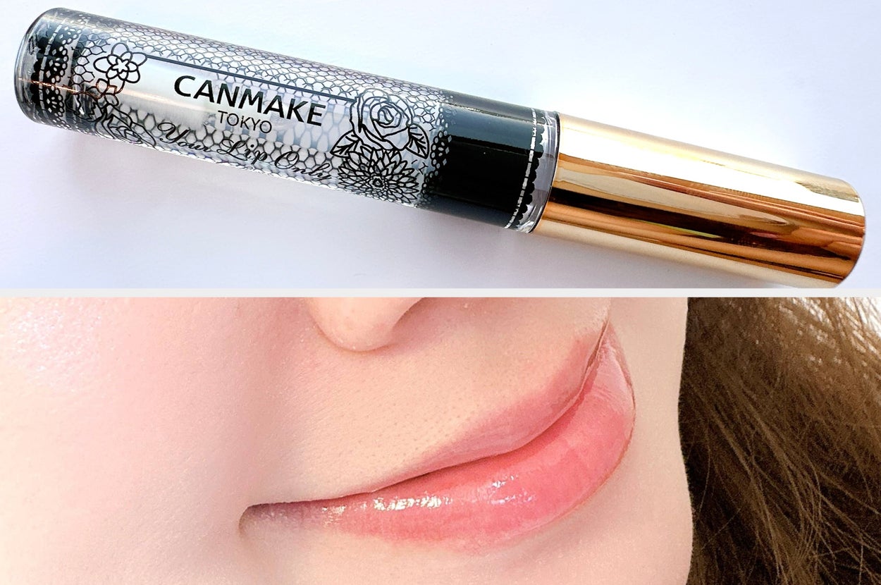 CANMAKEの化粧品、金色のキャップが特徴のリップグロス。