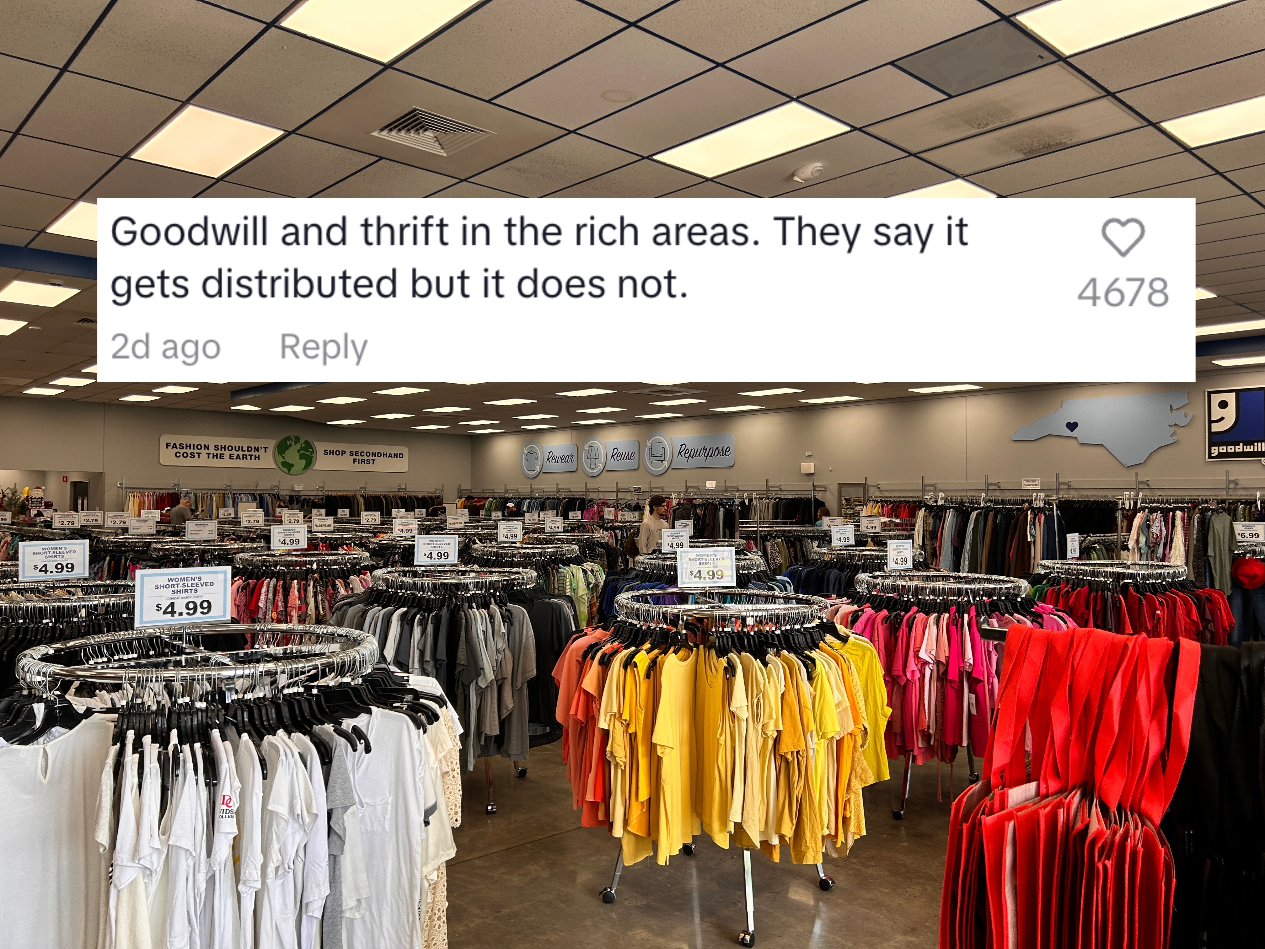 Goodwill and thrift in rich areas. they say it gets distributed but it does not