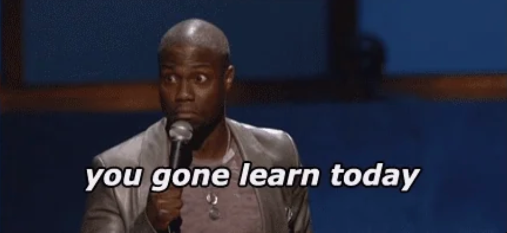 Comedian holding a microphone with the caption "you gone learn today" is shown, suggesting a humorous or enlightening moment in a work context