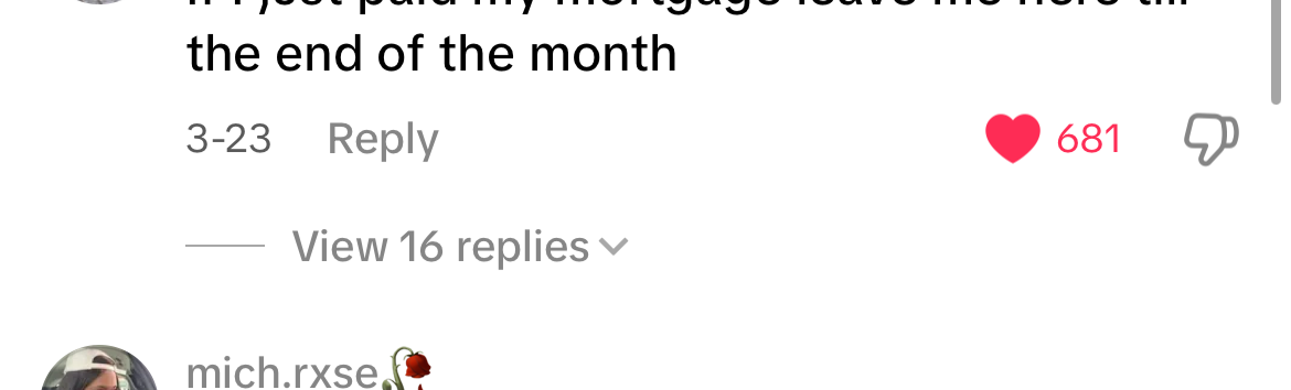 Social media comment with 288 likes: &quot;I said this about my paycheck. If I die on a pay week put my check in the casket&quot;
