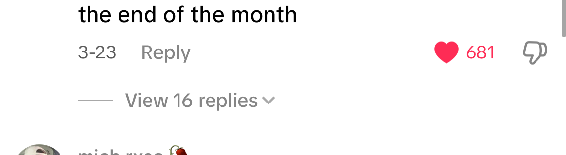 Social media comment with 681 likes: &quot;If I just paid my mortgage leave me here till the end of the month&quot;