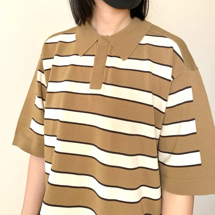 GUの「ニットポロシャツ(5分袖) by rokh」