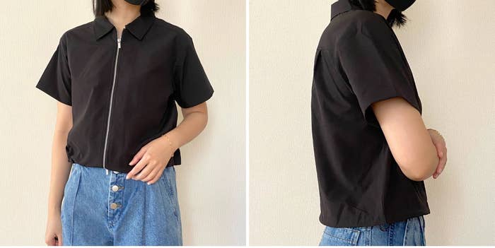 GUの「フロントジップシャツ(半袖)」