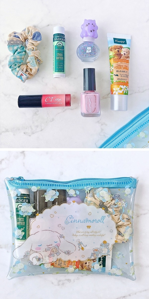 セリアで見つけた「シナモロール ビニールポーチミニ フラワーティータイム」と「ポチャッコ ビニールポーチミニ フラワーティータイム」