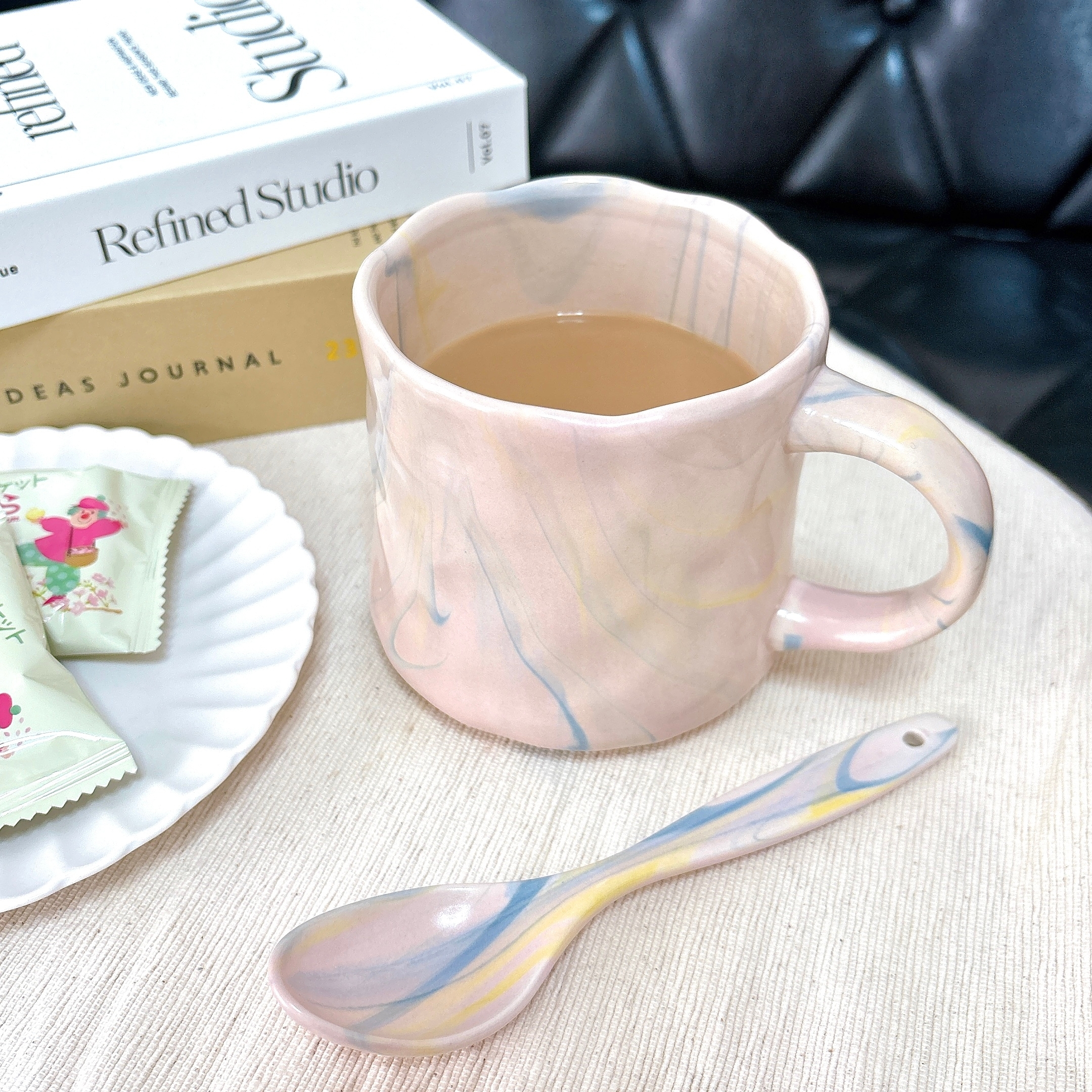 フランフランの「マーブル マグカップ ピンク」「マーブル スプーン ピンク」