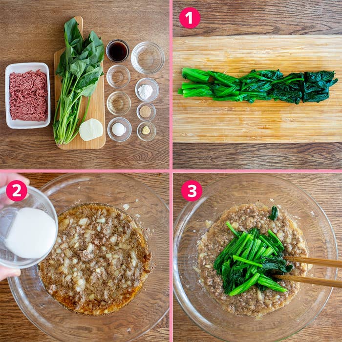 調理過程3ステップ:材料準備、牛乳を加えて混ぜる、野菜を加えるホットポットの準備。